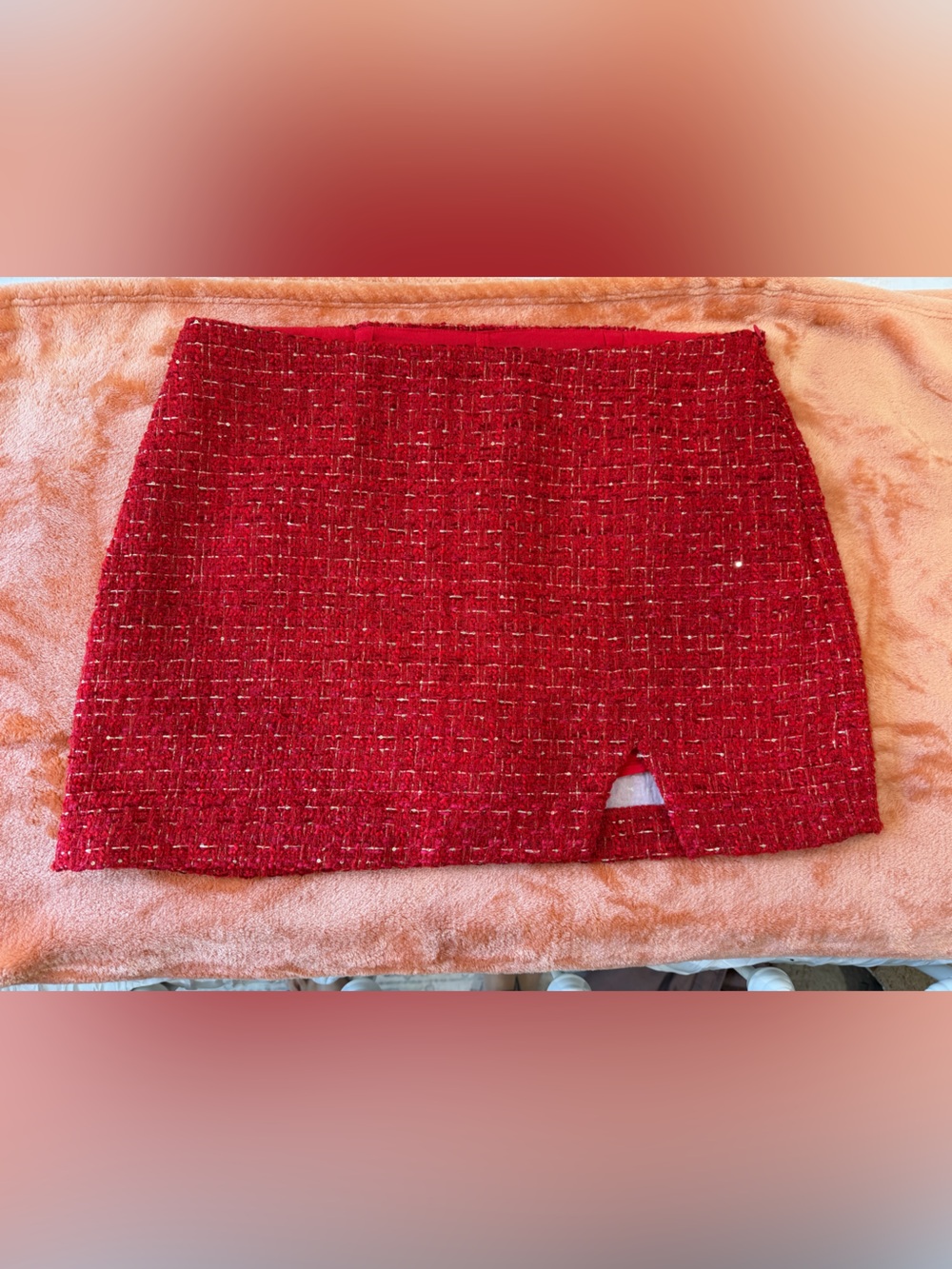 Vici Red Tweed Mini Skirt with Metallic Accents